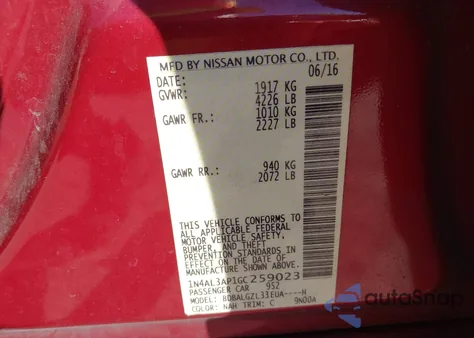 2016 Nissan Altima 2.5 S from USA, damaged, VIN 1N4AL3AP1GC259023